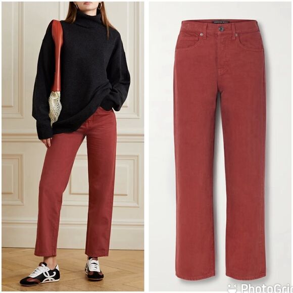 NEW Veronica Beard Blake High Rise Straight Jeans Oxblood Size 25 - Picture 1 of 13